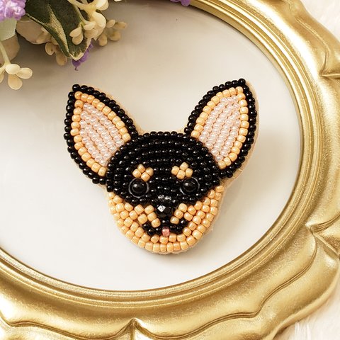 ビーズ刺繍　ミニチュアピンシャーのプチブローチ 