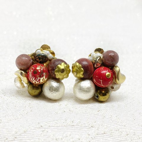 ［Clip-on Earrings］Luxuly red Japanese and vintage style earrings #18