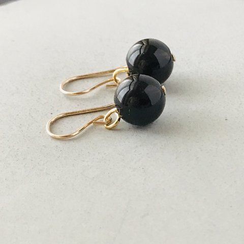 14kgf✴︎モリオン(黒水晶)AAAクラス✴︎フックピアス／フープ イヤリング　8mm