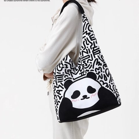 Panda パンダ トートバッグ ハンドバッグ 黒と白パンダ柄 エコバッグ 学生手袋 かわいい 中国のパンダ キャンバスバッグ
