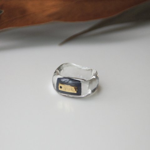 「thick ring」plate   navy    大ぶりリング　レジンリング