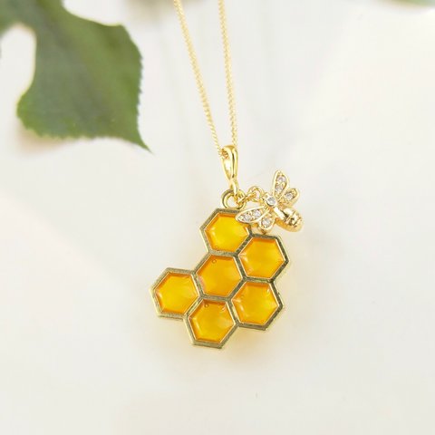 再販限定4〜honey drop〜ミツバチとはちみつのネックレス