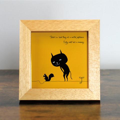 【額付き】 北欧　ネコ　猫　絵　絵画　アート　ポスター　黒猫　イラスト　グッズ　猫モチーフ　雑貨　「ねこのひげ　0081」