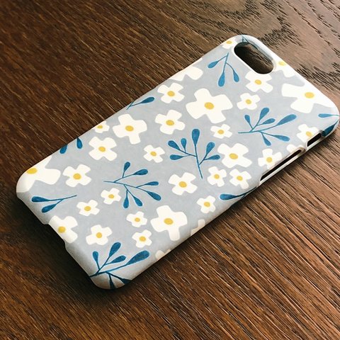 iPhone 側面印刷ハードケース Floral グレー