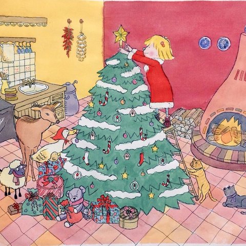 ＊クリスマスカード『ふうちゃんのクリスマス』オリジナルイラスト ポストカード 3枚〜