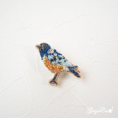 《アフリカの鳥》ツキノワテリムクのブローチ【オートクチュール刺繡】