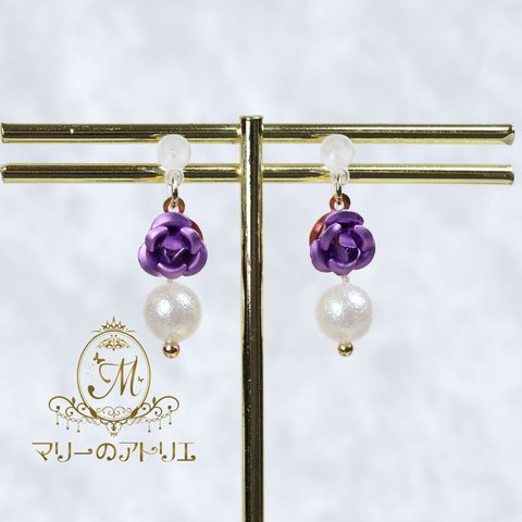 40,60cmドール イヤリング  Purple Rose