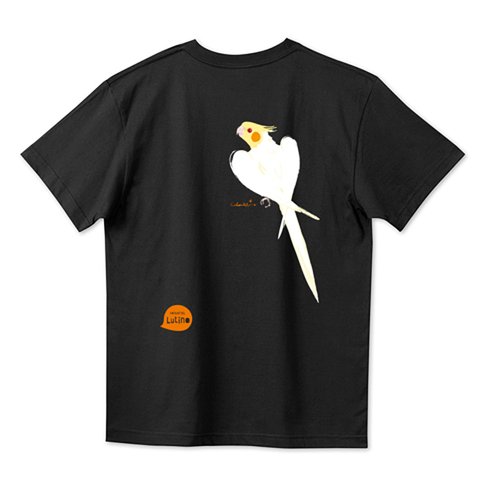 ごきげん オカメインコ 背中にルチノー アジアジ ワキワキ バックプリント Tシャツ ダークカラー 0235