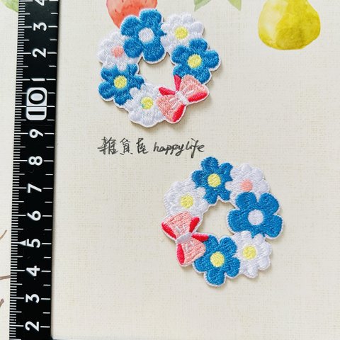 2枚入り　お花シリーズ刺繍アイロンワッペンシールタイプ