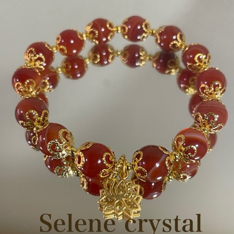 赤瑪瑙　ブレスレット　天然石ブレスレット　おすすめ　　　レッドアゲート　蓮　Selene crystal