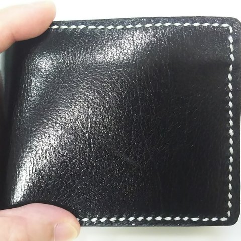 二つ折り財布(本革)黒01WBK001