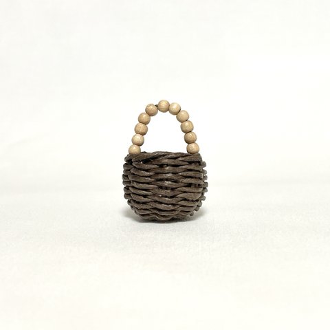 ウッドビーズハンドルカゴバッグ　ミニチュア / Miniature Wood Beads Handle Basket / hinoki