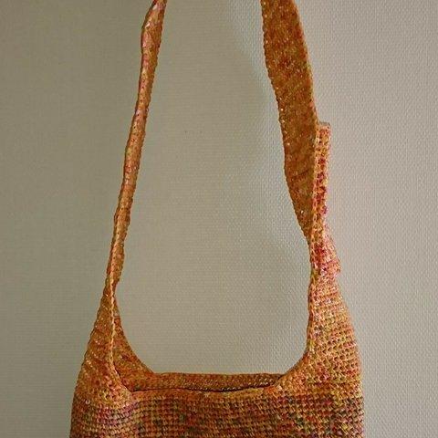 和紙糸で編んだななめ掛けバッグ　オレンジ系