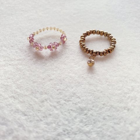 purple gold flower & stone ring set 2つで400yen 