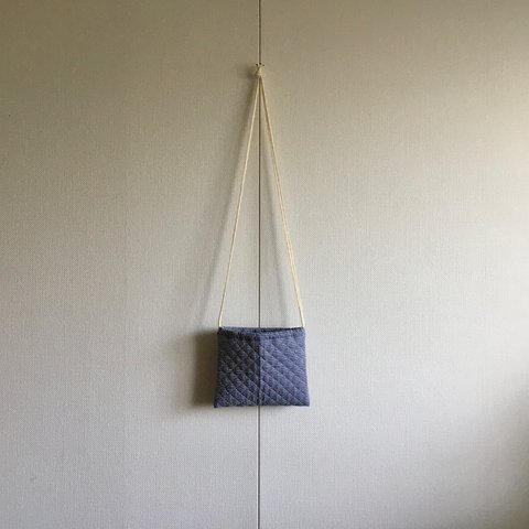 NEW【navy gingham pochette】ネイビーギンガムチェックカラー　キルティング生地の巾着型ポシェット