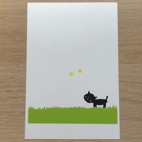 「猫の散歩　春」ねこイラスト　ポストカード2枚セット