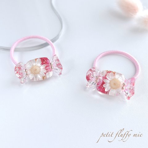 【399】flower candy..ヘアゴム　ピンク　PG レジン　キャンディ