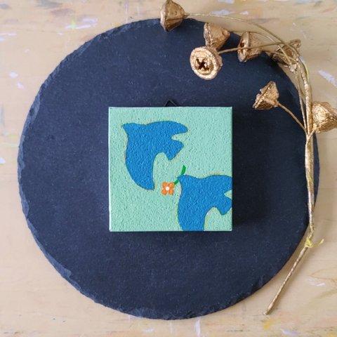 「幸せの青いことり」小さなコルクボードの原画＊アートパネル