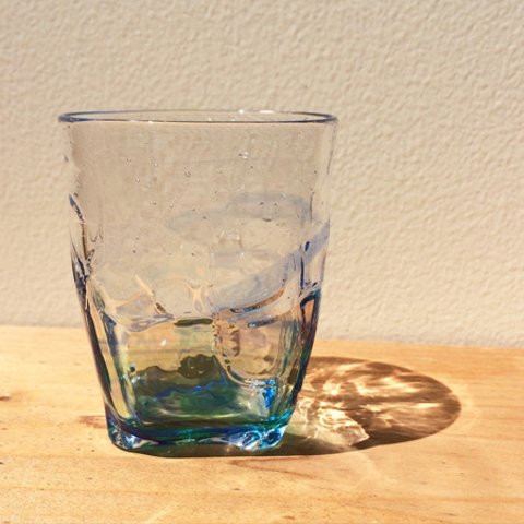 青色ガラスの4つ足miniグラス　