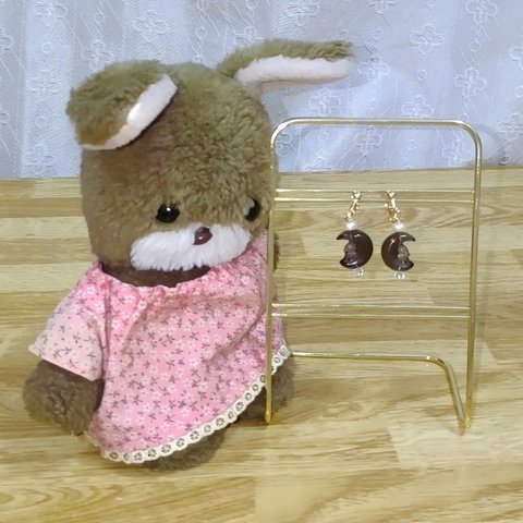 月うさぎスモーキークオーツイヤリング(ゴールド) Moon Rabbit Smoky Quartz Earrings