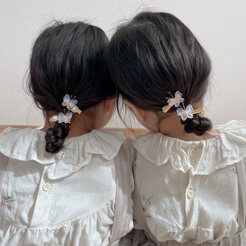 ［2本set］Aurora series 🦋 Aurora flower hair clip／お花とチョウチョのヘアクリップ