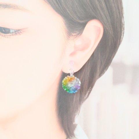 【受注生産】③花 虹色 キッズイヤリング ピアス イヤーカフ