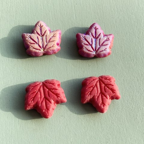 【4コセット】JIRI＊IVANA#czech beads#チェコビーズ　maple leaf13㍉  Bordeaux vitrailAB