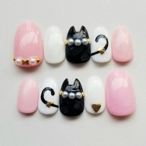 ネコ耳ネイルチップBlack×Pink