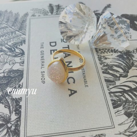 Druzy White Drop Ring