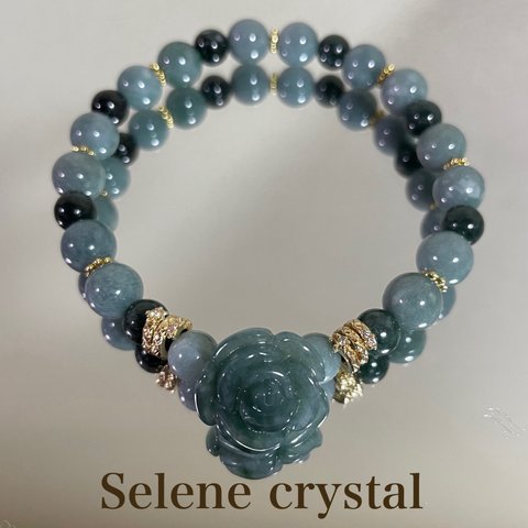 翡翠　バラ　ブレスレット　濃淡2色ヒスイ　おすすめ　　　Selene crystal