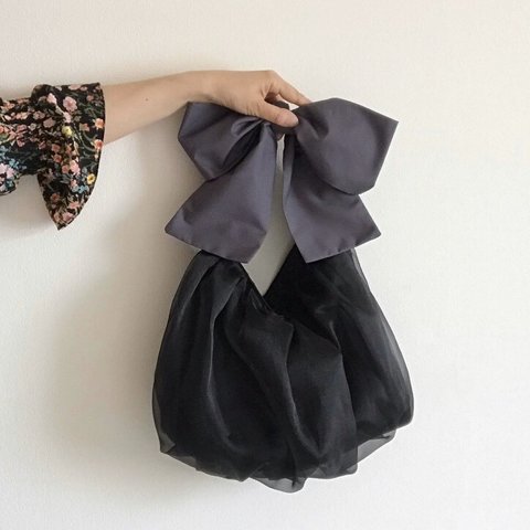 【受注生産】3way  ribbon tote bag （darkgrey×black）