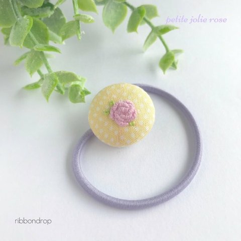 ヘアゴム くるみボタン キッズ 子ども ヘアアクセサリー 花 バラ 刺繍 女の子