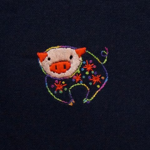 干支手刺繍入りトートバック「豚」[受注制作]