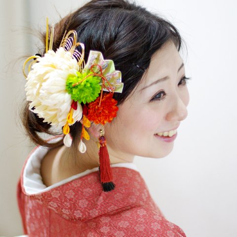 成人式　結婚式　ウェディング　ブライダル　着物　髪飾り　ヘアアクセサリー  ロング　ボブ　大正ロマン　大和撫子の和細工髪飾り