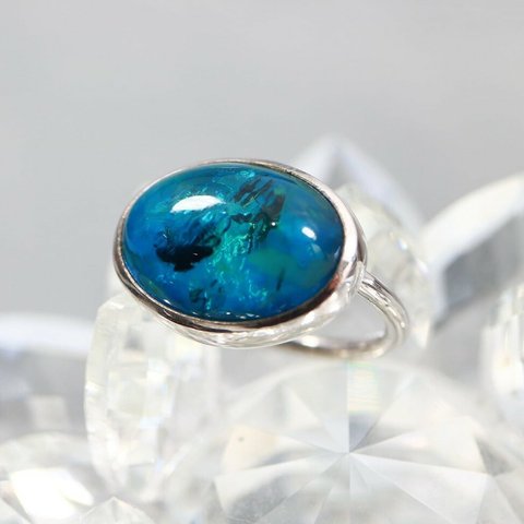 ～海色～　クラック入り　ブルーアンバー(琥珀)／大粒18×13ｍｍ　Silver925　引っ掛かりのない覆輪留め