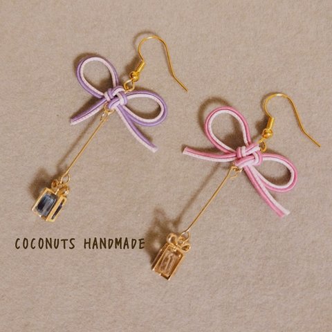 水引ピアス 叶 PINK&PURPLE