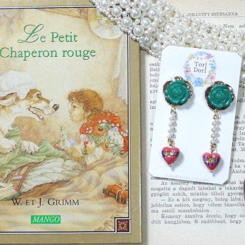 green Rose ボタン ×ヴェネチアン heart ピアス