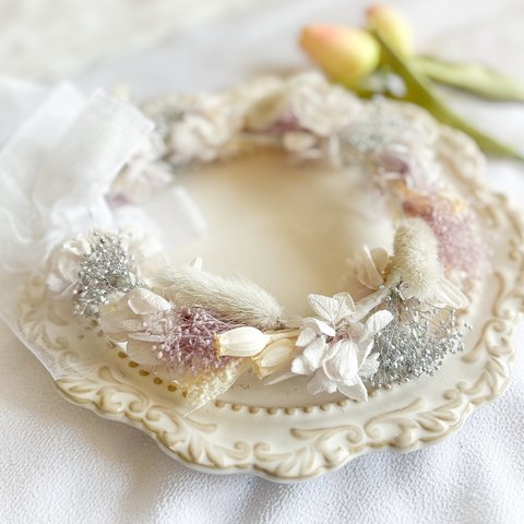 【送料無料】ベビーキッズ花冠　~lavender gray~  花かんむり　ベビー　キッズ　はなかんむり　リングガール　ベビー花冠　子供用花冠　結婚式　誕生日　バースデー