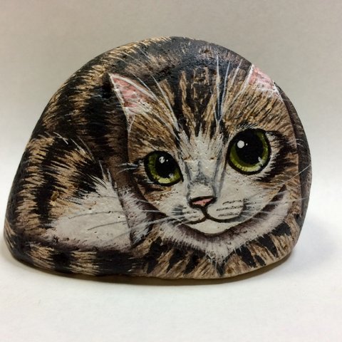 石猫オブジェ(カード立て・キジ白)
