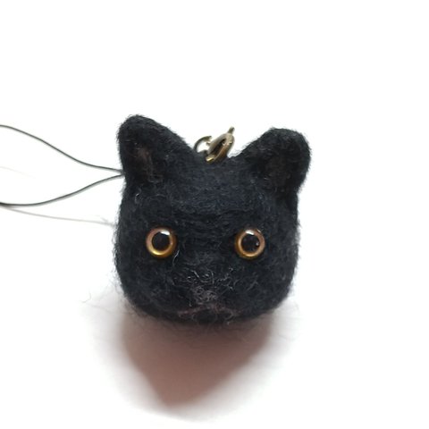 まんまる黒猫のお顔ストラップ 羊毛フェルト ハロウィン