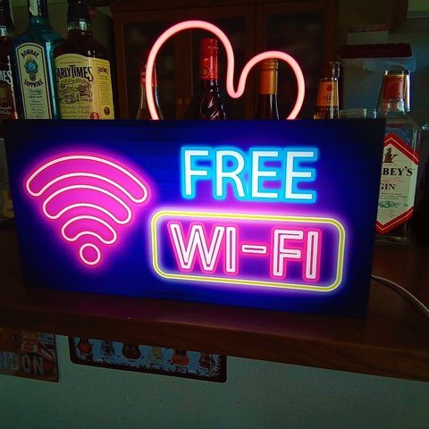 【Mサイズ】FREE Wi-Fi フリーエリア 携帯 スマホ 電波 サイン ランプ 看板 置物 雑貨 ライトBOX