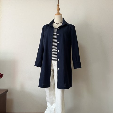 リネン、コットン生地のジャケット濃紺色S〜Mサイズ