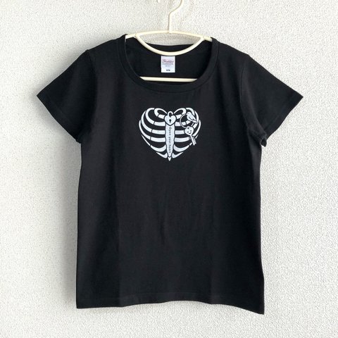 ハートの肋骨 Tシャツ【レディースM】【ブラック】☆現品限り