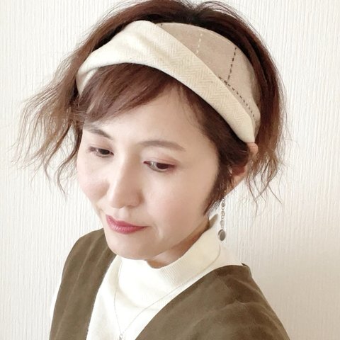 秋冬用ウールのあたたかヘアターバン（バイカラー）