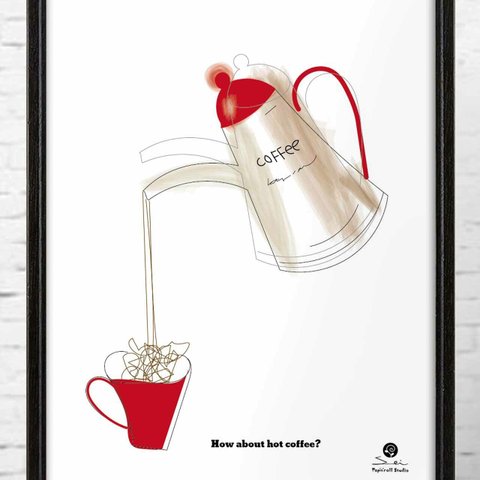 一杯のコーヒー　　ポスター A4　イラストポスター　アートポスター　結婚祝い　新築祝い　動物　コーヒー　494