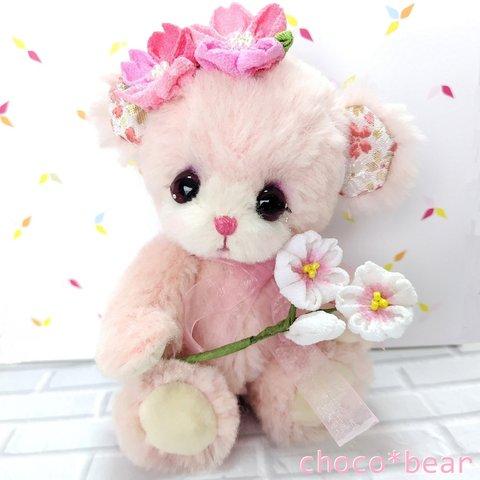 桜  ベア　ぬいぐるみ    つまみ細工   西陣織物  choco*bear　