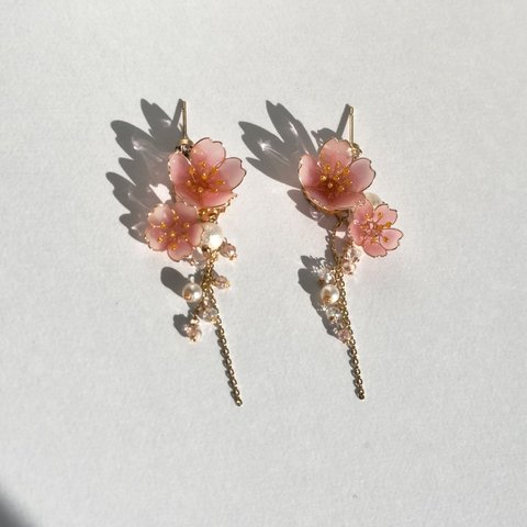 春風に揺れる桜のピアス/イヤリング　入学式　卒業式　春ピアス