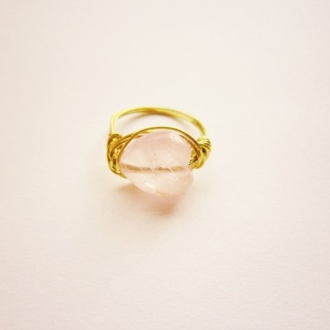 Heartローズクォーツ　Wire　Ring