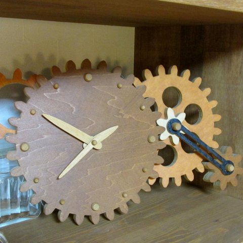 WOOD GEARS CLOCK[木製はぐるまデザインの壁掛け時計]WGC-02