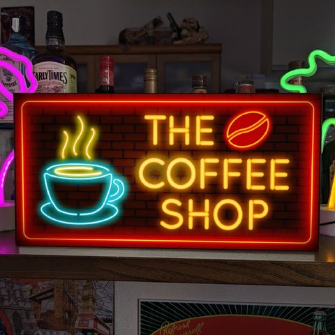 【Lサイズ】コーヒー 珈琲 カフェ BAR 喫茶 アメリカンレトロ 店舗 カウンター サイン ランプ 看板 置物 雑貨 ライトBOX 電飾看板 電光看板